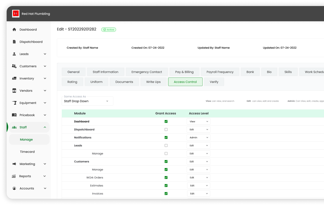 Access Control Page