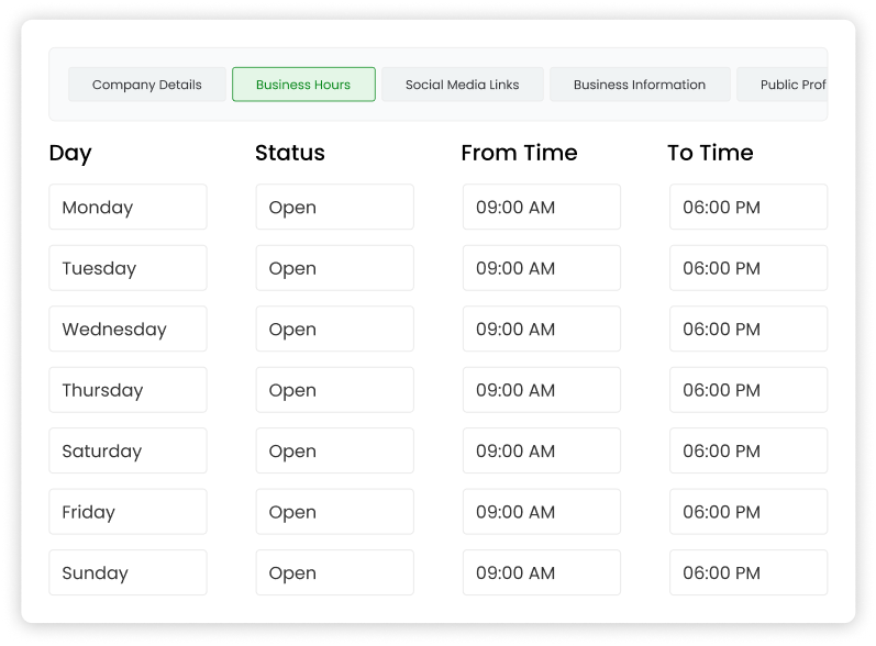 Business Hours Configuration