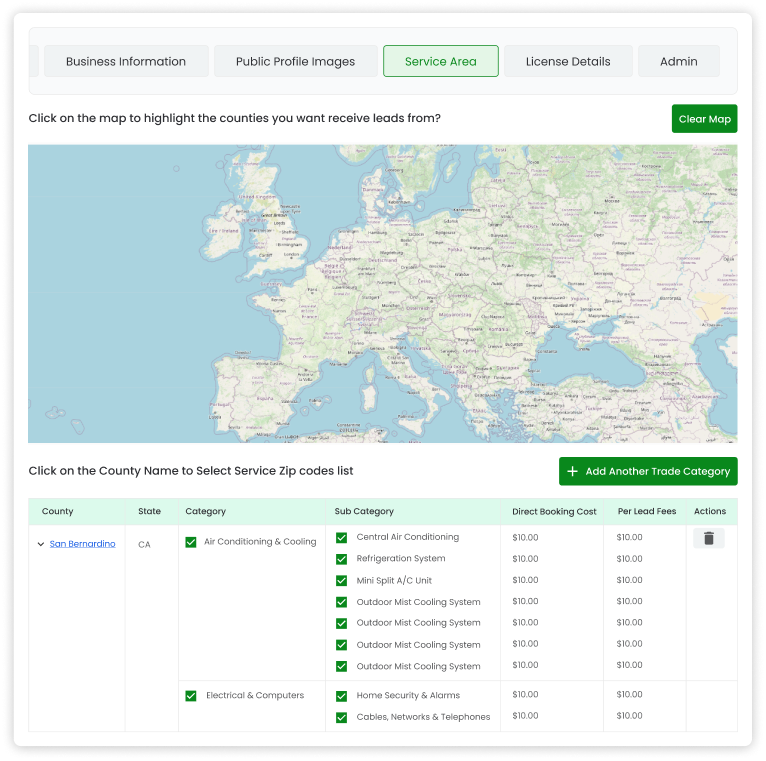 Customizable Service Area